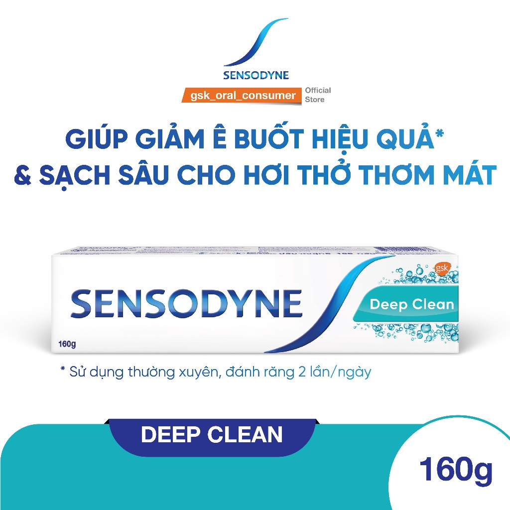 Bộ 2 Kem đánh răng SENSODYNE Deep Clean 160g giúp giảm ê buốt hiệu quả, sạch sâu cho hơi thở thơm mát