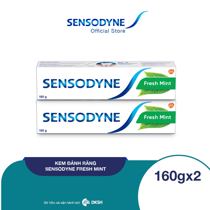 Bộ 2 Kem đánh răng SENSODYNE Fresh Mint 160g giúp giảm ê buốt hiệu quả với hương bạc hà thơm mát