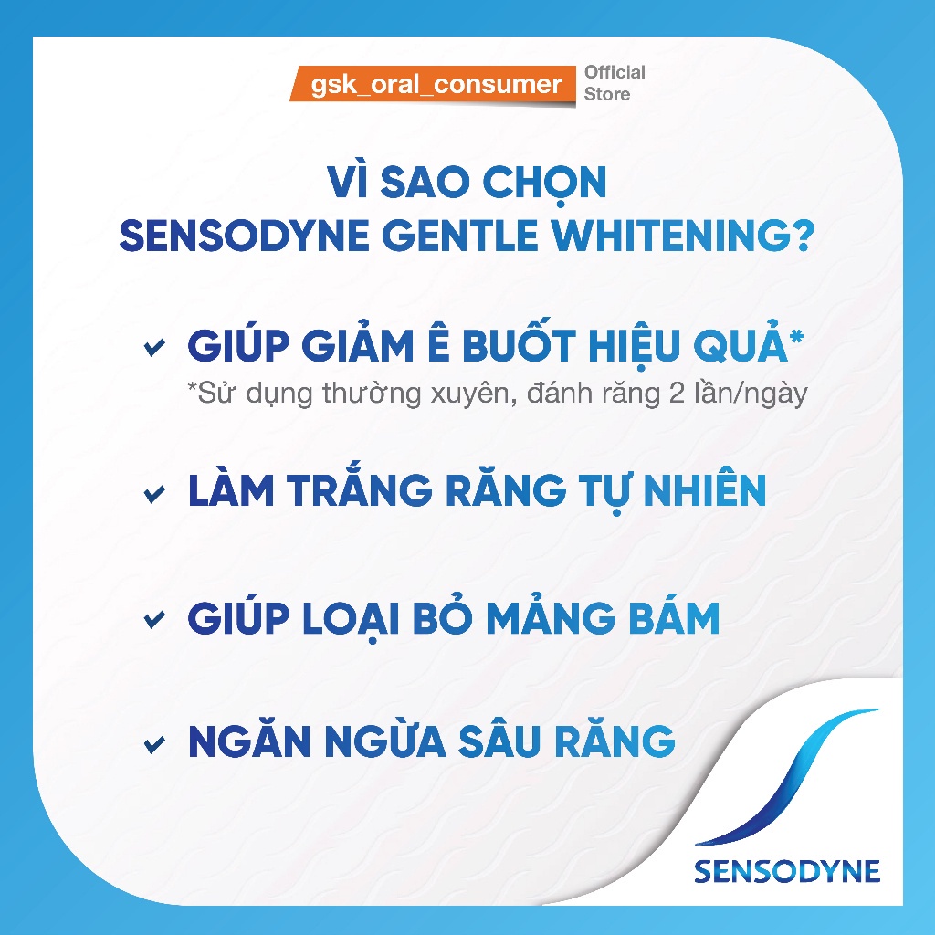 Kem đánh răng SENSODYNE Gentle Whitening 160g giúp giảm ê buốt hiệu quả và làm trắng răng tự nhiên