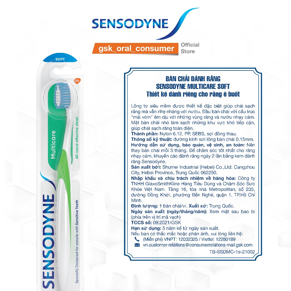 Bộ 2 Bàn chải đánh răng SENSODYNE Multicare Soft với lông bàn chải mềm, làm sạch răng toàn diện, bảo vệ nướu