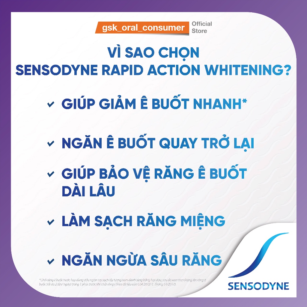 (Tặng 1 hộp LocknLock) Bộ 2 Kem đánh răng SENSODYNE Rapid Action Whitening 100g giúp giảm ê buốt nhanh và làm trắng răng