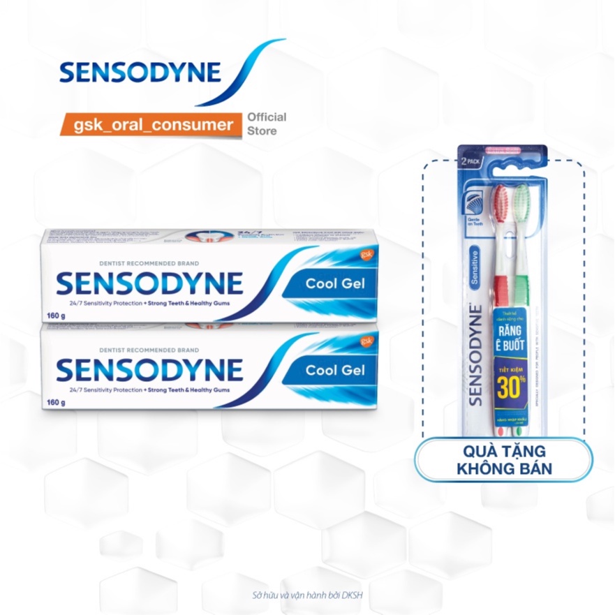 Combo 2 Kem đánh răng Sensodyne Cool Gel 160g tặng kèm BCĐR Sensodyne Ultra Sensitive Ex Soft 1X2