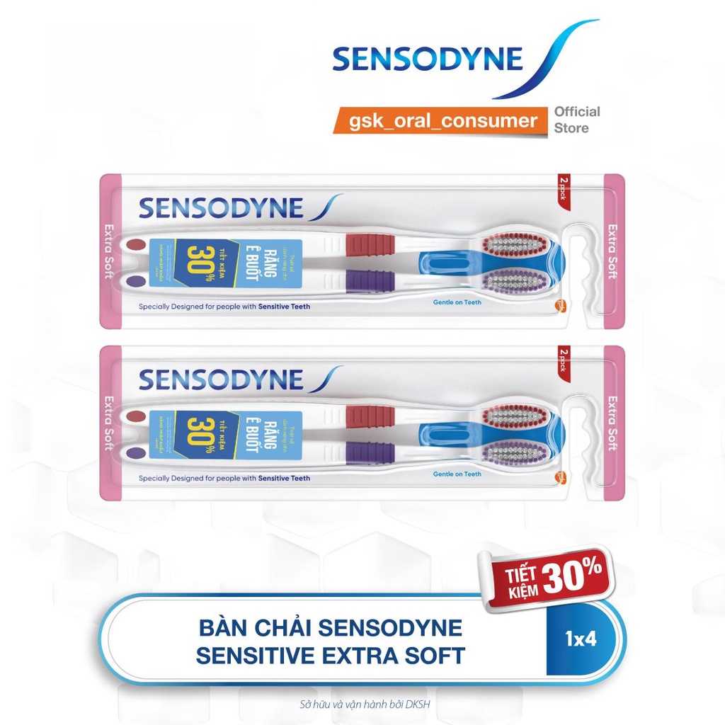 Bộ 4 Bàn chải đánh răng SENSODYNE Sensitive Extra Soft với lông bàn chải mềm, làm sạch răng nhẹ nhàng, êm dịu với nướu