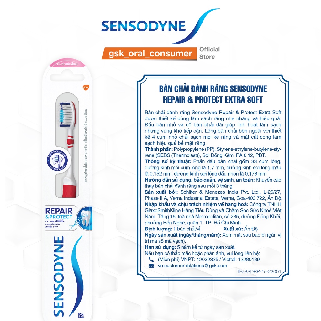 Bộ 2 Bàn chải đánh răng SENSODYNE Repair & Protect Extra Soft với cổ bàn chải linh hoạt, lông mềm, sạch sâu