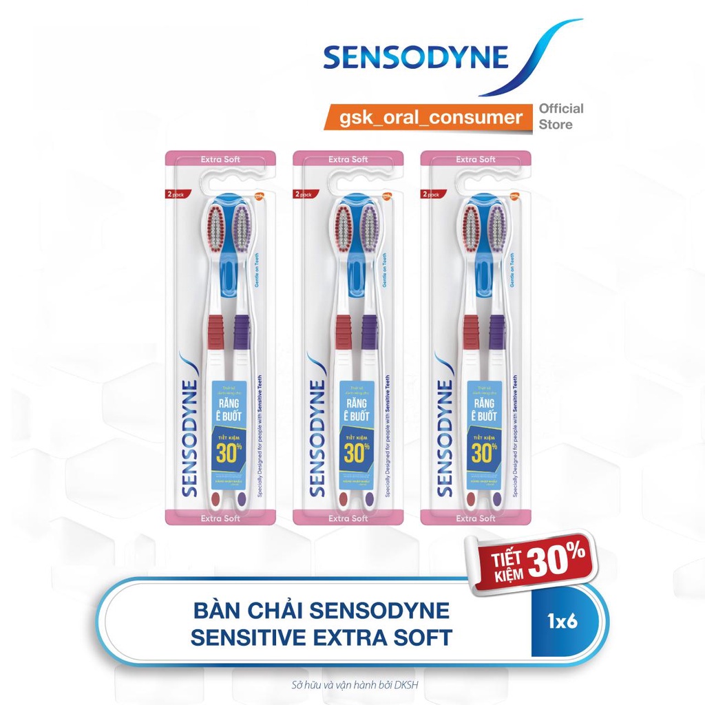 Bộ 6 Bàn chải đánh răng SENSODYNE Sensitive Extra Soft với lông bàn chải mềm, làm sạch răng nhẹ nhàng, êm dịu với nướu