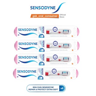Bộ 4 Bàn chải đánh răng SENSODYNE Repair & Protect Extra Soft với cổ bàn chải linh hoạt, lông mềm, sạch sâu