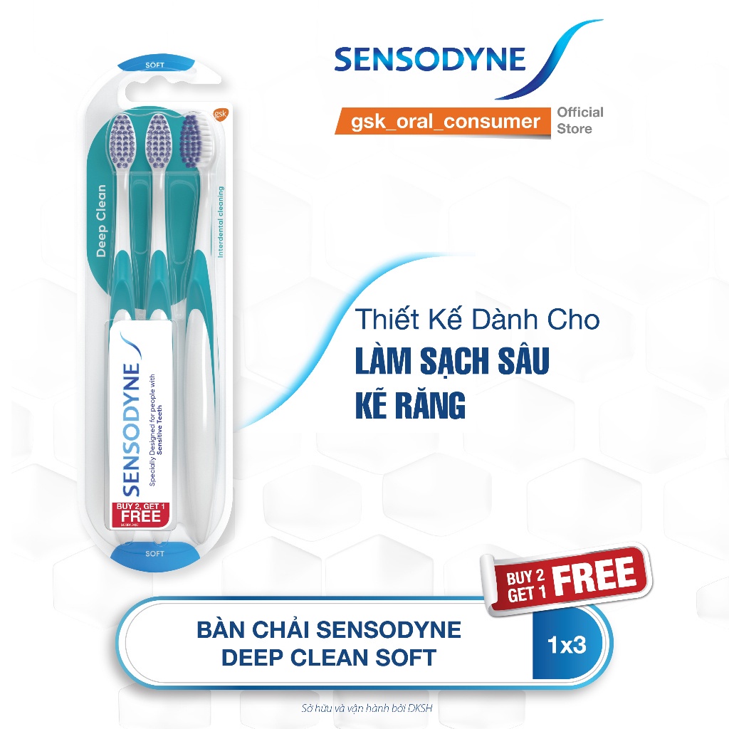 MUA 2 TẶNG 1 Bàn chải đánh răng SENSODYNE Deep Clean Soft thiết kế với lông bàn chải mềm, nhỏ, giúp làm sạch sâu kẽ răng