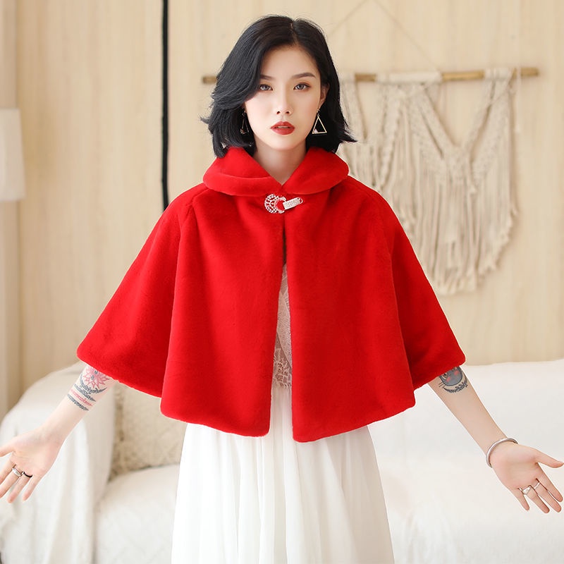 Áo Choàng Sườn Xám Kèm Khăn Choàng Ấm Áp Thời Trang Thu Đông Cho Cô Dâu