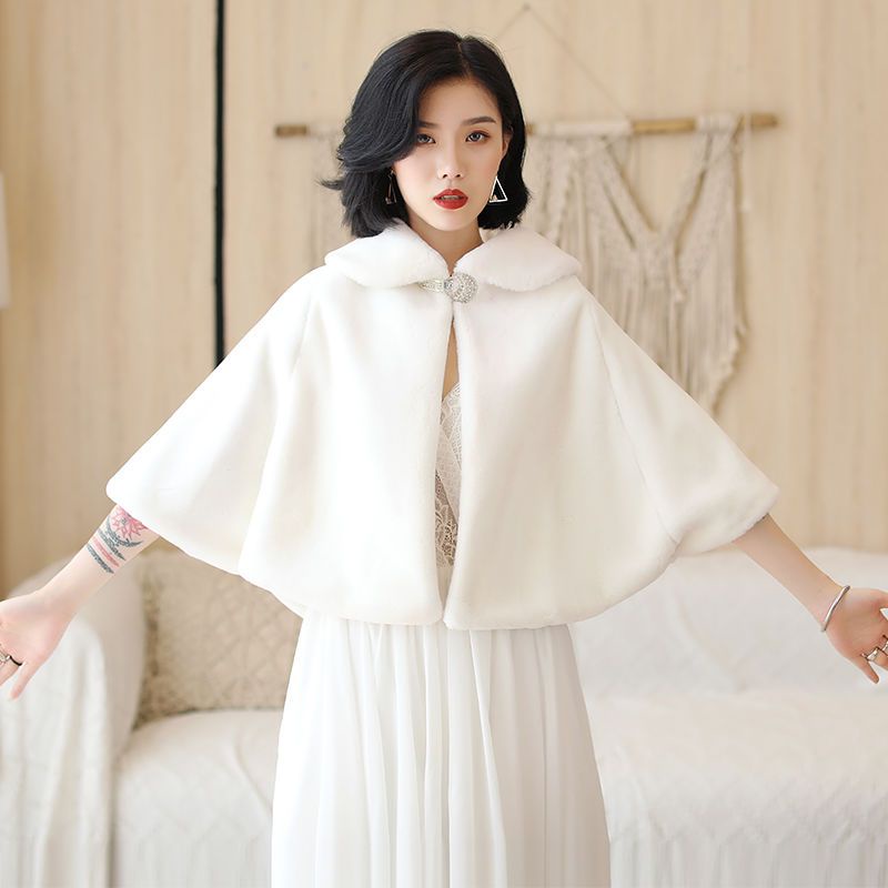 Áo Choàng Sườn Xám Kèm Khăn Choàng Ấm Áp Thời Trang Thu Đông Cho Cô Dâu