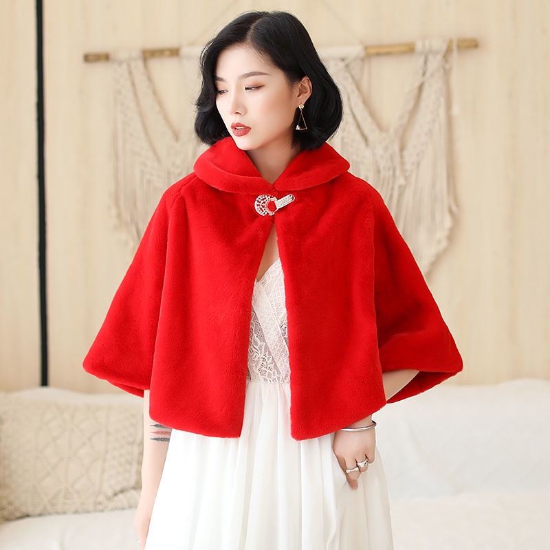 Áo Choàng Sườn Xám Kèm Khăn Choàng Ấm Áp Thời Trang Thu Đông Cho Cô Dâu