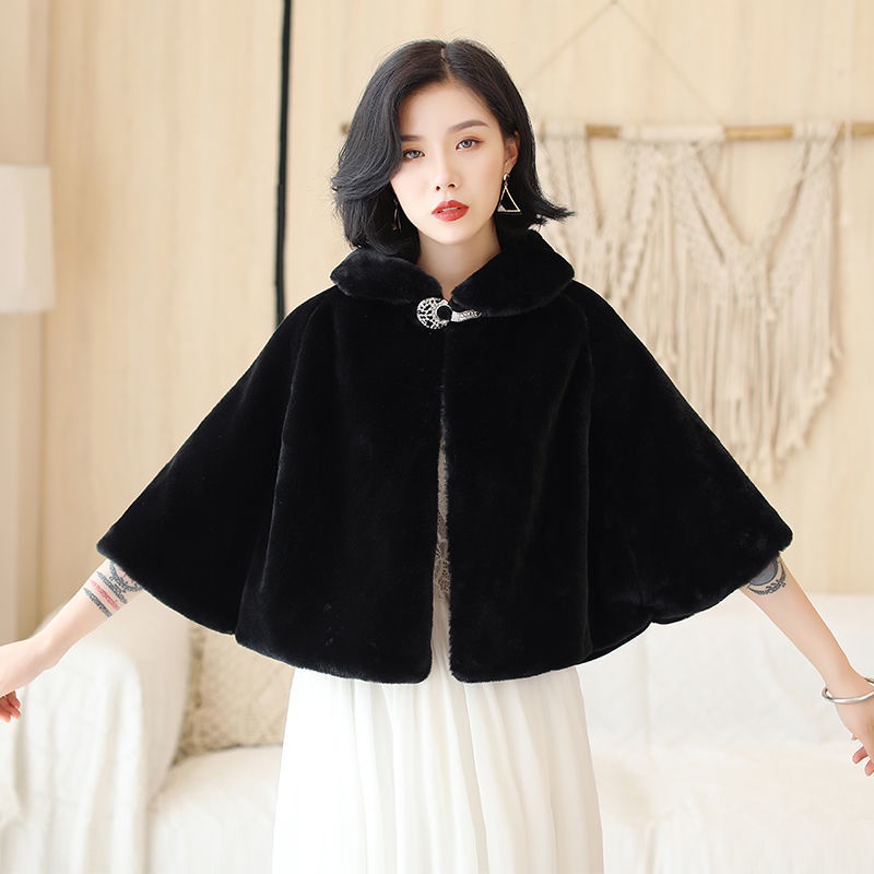 Áo Choàng Sườn Xám Kèm Khăn Choàng Ấm Áp Thời Trang Thu Đông Cho Cô Dâu