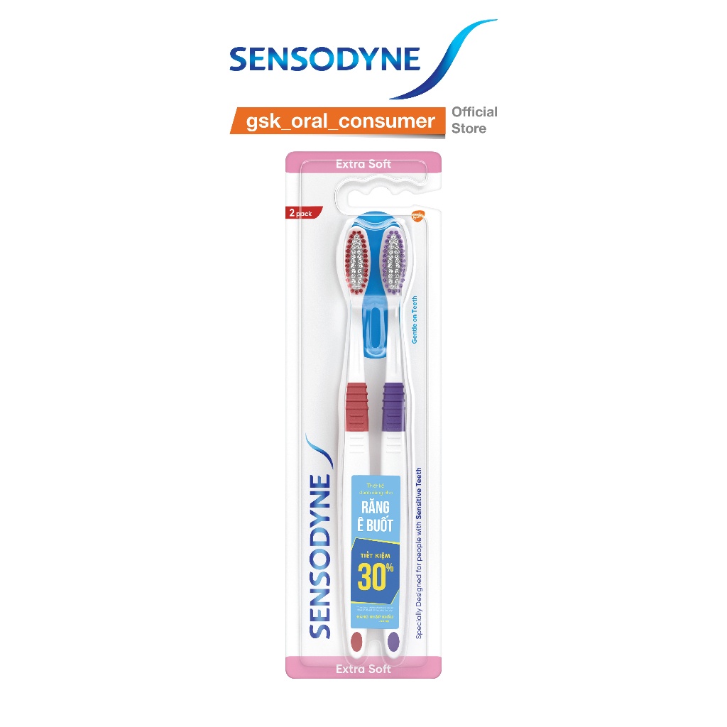 Bộ 2 Bàn chải đánh răng SENSODYNE Sensitive Extra Soft với lông bàn chải mềm, làm sạch răng nhẹ nhàng, êm dịu với nướu