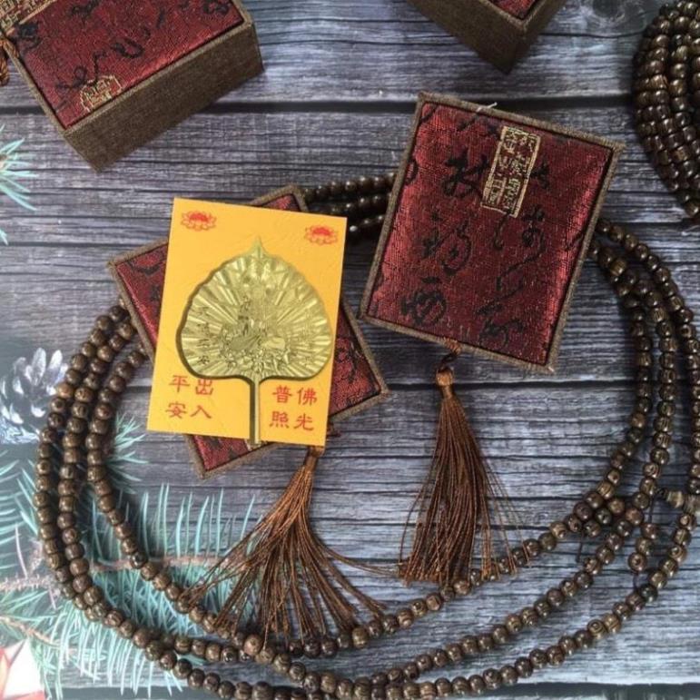 Vòng tay trầm hương 6 LI Set vòng đeo tay phong thủy chuỗi 108 hạt trầm hương, tặng kèm hộp gỗ lá bồ đề may mắn, tài lộc