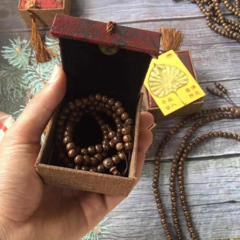 Vòng tay trầm hương 6 LI Set vòng đeo tay phong thủy chuỗi 108 hạt trầm hương, tặng kèm hộp gỗ lá bồ đề may mắn, tài lộc