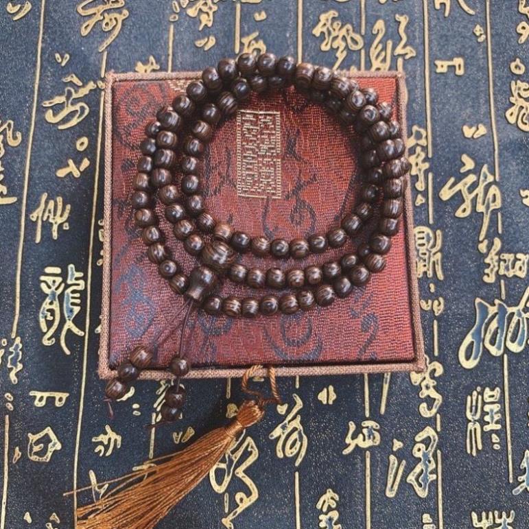 Vòng tay trầm hương 6 LI Set vòng đeo tay phong thủy chuỗi 108 hạt trầm hương, tặng kèm hộp gỗ lá bồ đề may mắn, tài lộc