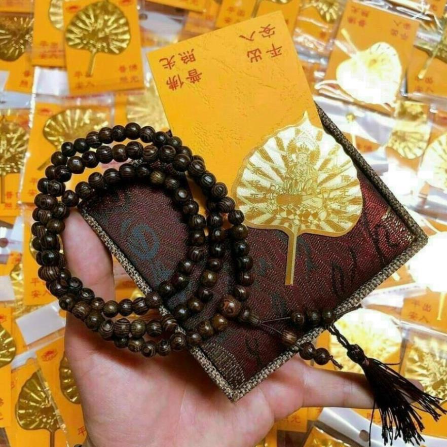 Vòng tay trầm hương 6 LI Set vòng đeo tay phong thủy chuỗi 108 hạt trầm hương, tặng kèm hộp gỗ lá bồ đề may mắn, tài lộc