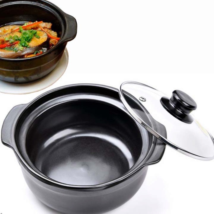 Nồi kho cá đáy sâu dày 0.5 lít, nồi đất kho tộ đáy sâu nắp thủy tinh chịu nhiệt tốt, hàng loại 1