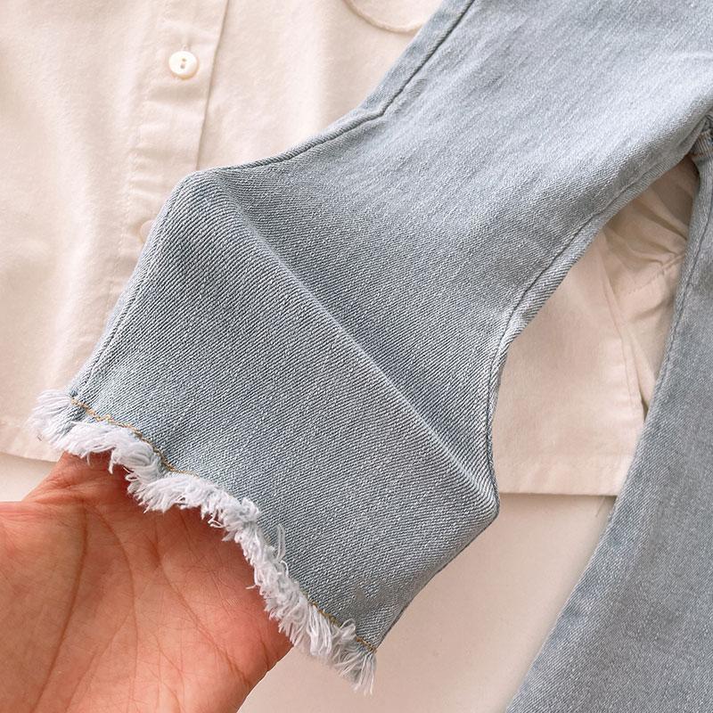 Xinxin ~ 2023 Quần denim Ống Loe Co Giãn Màu Xanh Nhạt Phong Cách Mới Mùa Xuân Cho Bé Gái