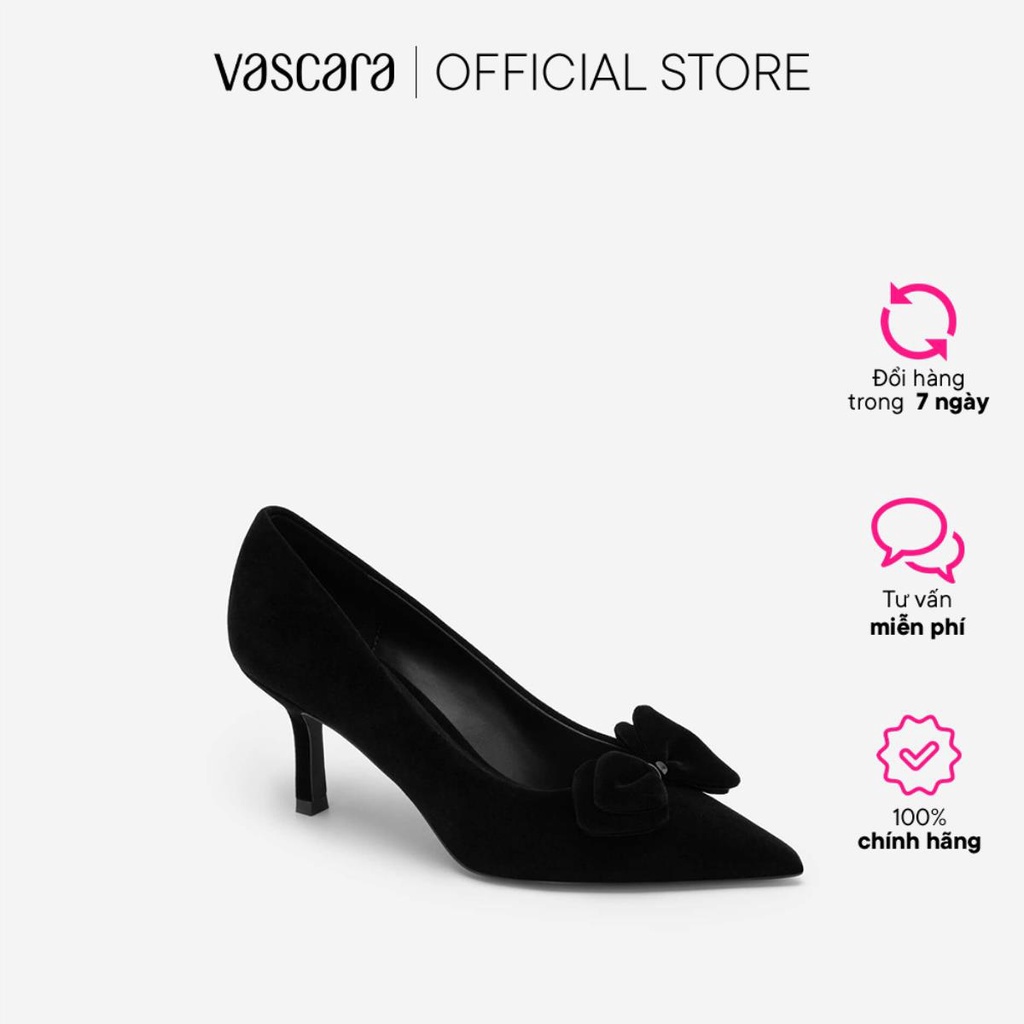 Vascara Giày Bít Mũi Nhọn Velvet Đính Nơ - BMN 0565