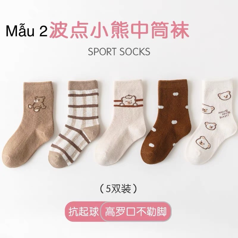 BM1 - Set 5 tất Minliu Kids Socks nhiều hình Bé Gái size 2 - 12y - Màu 1 đến 12