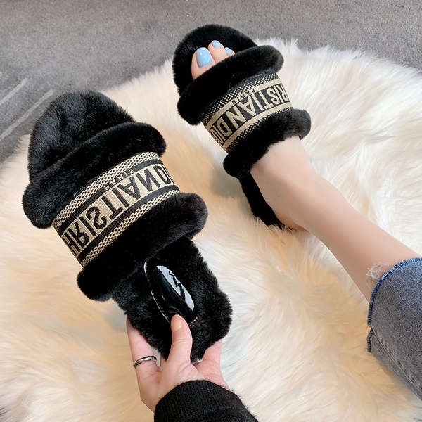Dép cotton Phối Lông Mềm Mại Thoải Mái Thời Trang Mùa Thu Cho Nữ