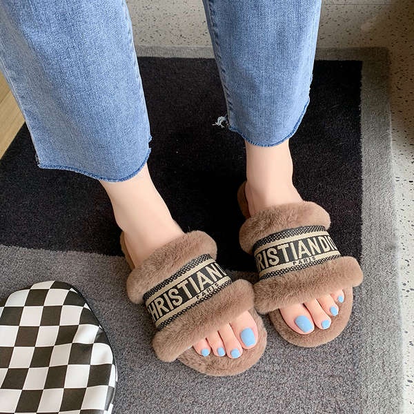 Dép cotton Phối Lông Mềm Mại Thoải Mái Thời Trang Mùa Thu Cho Nữ