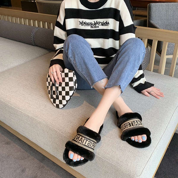 Dép cotton Phối Lông Mềm Mại Thoải Mái Thời Trang Mùa Thu Cho Nữ