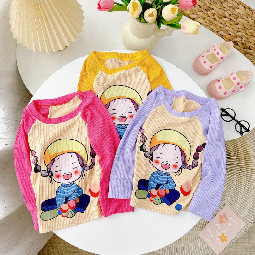 Aó dài tay cho bé gái vải bo gân cotton chất vải thấm mồ hôi,mịn từ 10kg đến 30kg-MẪU DÀITAY1 -NAMkids