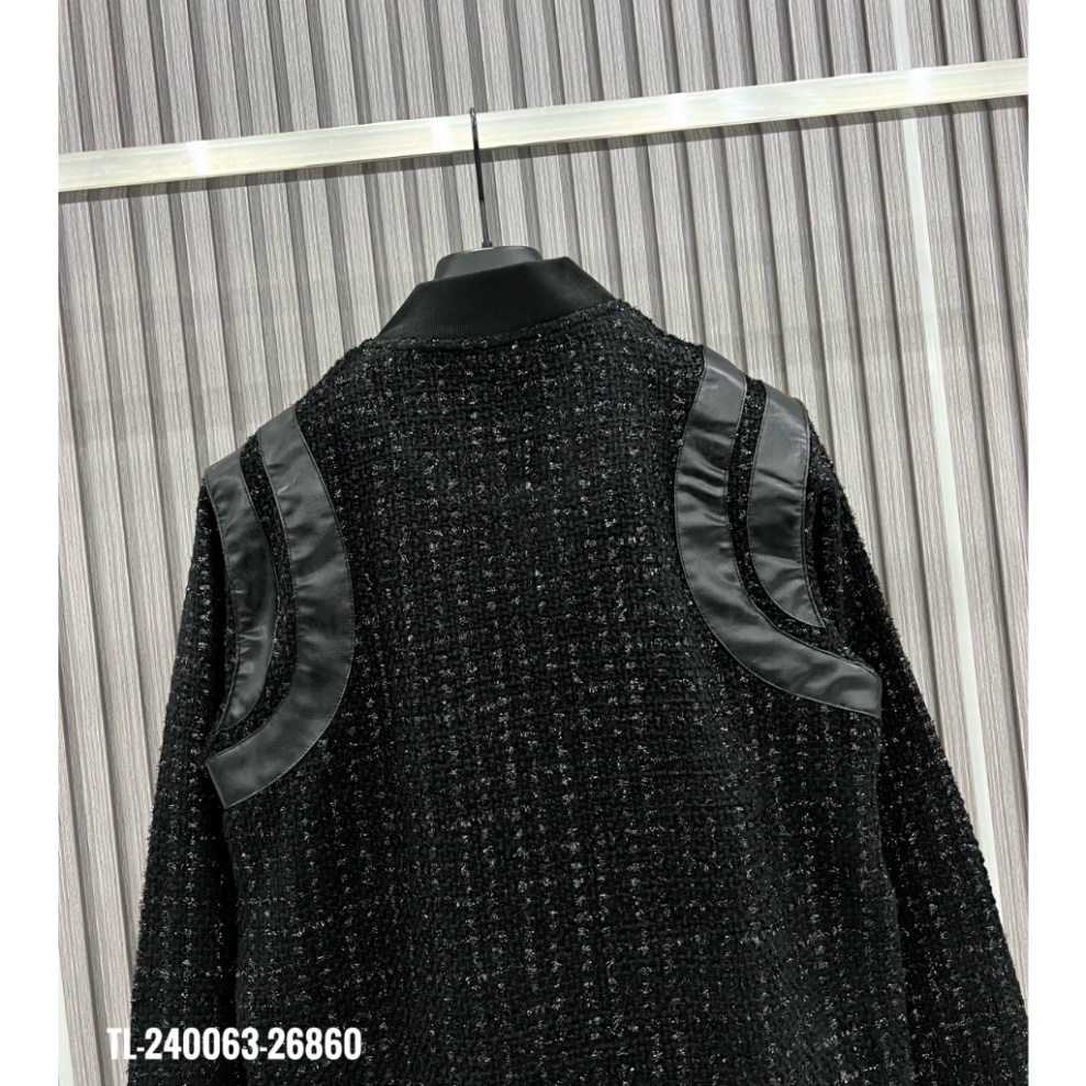 Áo Khoác Teddy Dạ Kim Tuyến Đen Phối Da Đen Áo Bomber Teddy Son Tung Hàng Mùa Đông Viền Vai Da