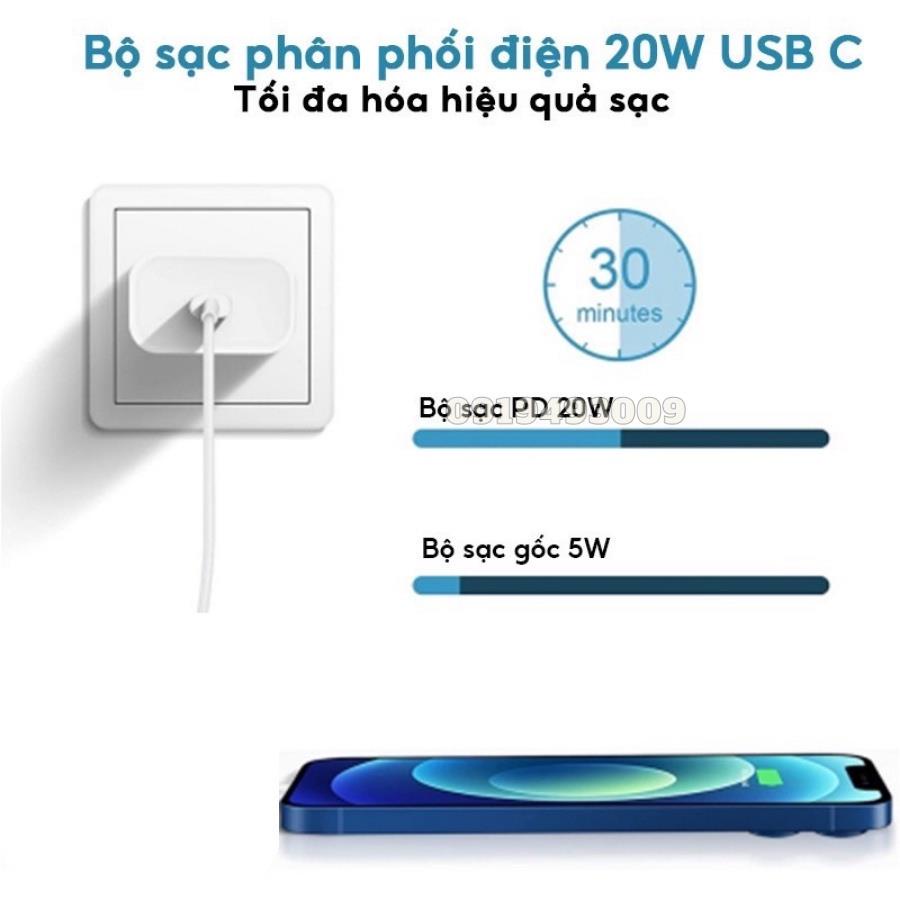 Dây Sạc Nhanh 20W, Củ Sạc Nhanh PD 20W, Bộ Sạc Nhanh Cho Điện Thoại X/Xsmax/11/12/13/14++ BH 1 năm PUCEN