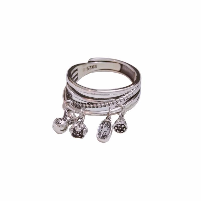 Nhẫn Mạ Bạc 925 Mặt Hình 4 Hoa Sen May Mắn Phong Cách Phật Giáo retro