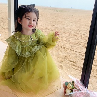 Đầm công chúa phối ren lưới thời trang mùa xuân mới cho bé gái