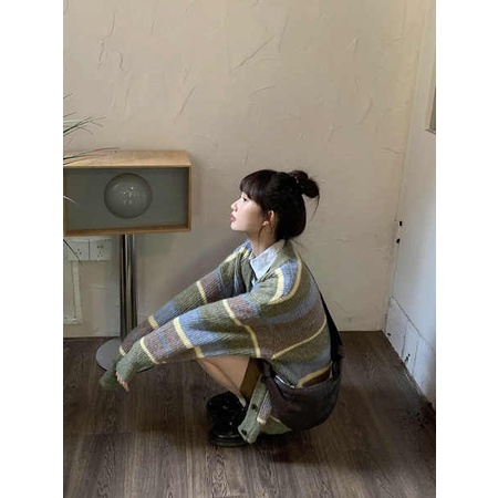 Áo Khoác cardigan Họa Tiết Kẻ Sọc Phong Cách Nhật Bản
