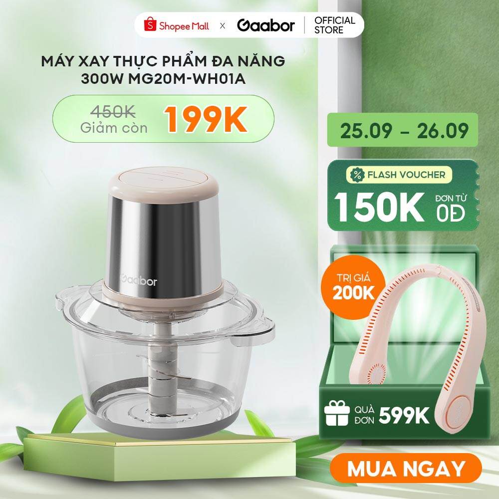 Máy xay thịt thực phẩm đa năng MG20M-WH01A Gaabor công suất 300W, cối thủy tinh, 4 lưỡi dao sắc bén - Hàng chính hãng