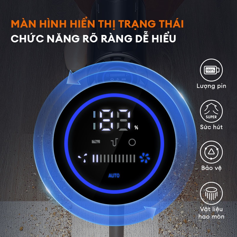 Máy hút bụi không dây GAABOR GVCL-D10A màn hình LED lực hút 16000pa - Hàng chính hãng