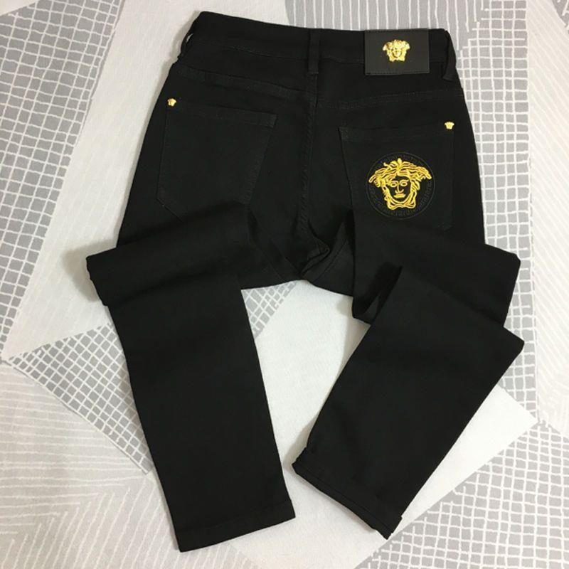Versace Quần jeans Đen Thêu Họa Tiết Thời Trang Cao Cấp Cho Nam