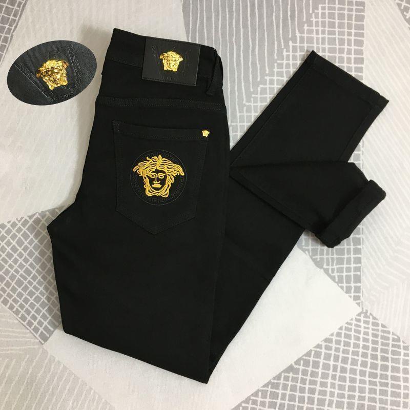Versace Quần jeans Đen Thêu Họa Tiết Thời Trang Cao Cấp Cho Nam