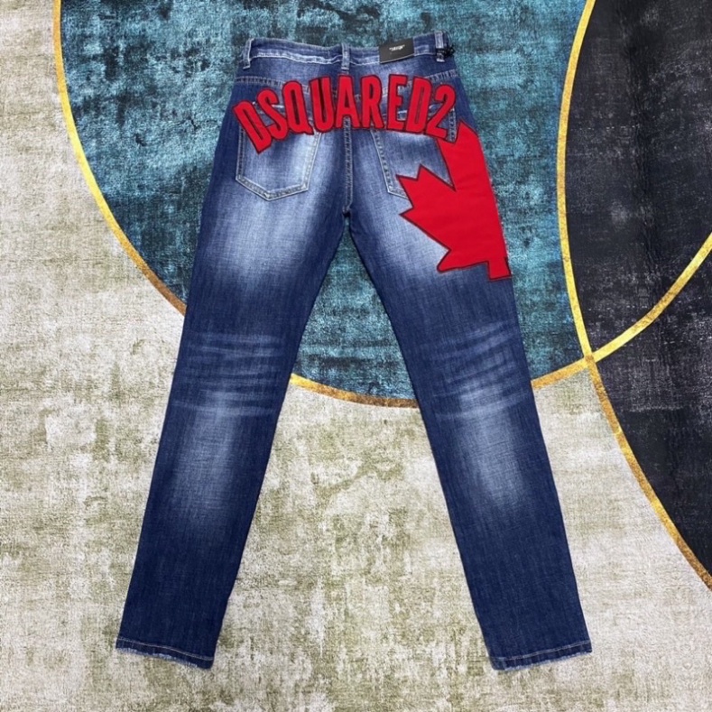 Quần bò dsq thêu chữ đỏ,quần jean dsq thêu lá cây màu đỏ CAO CẤP