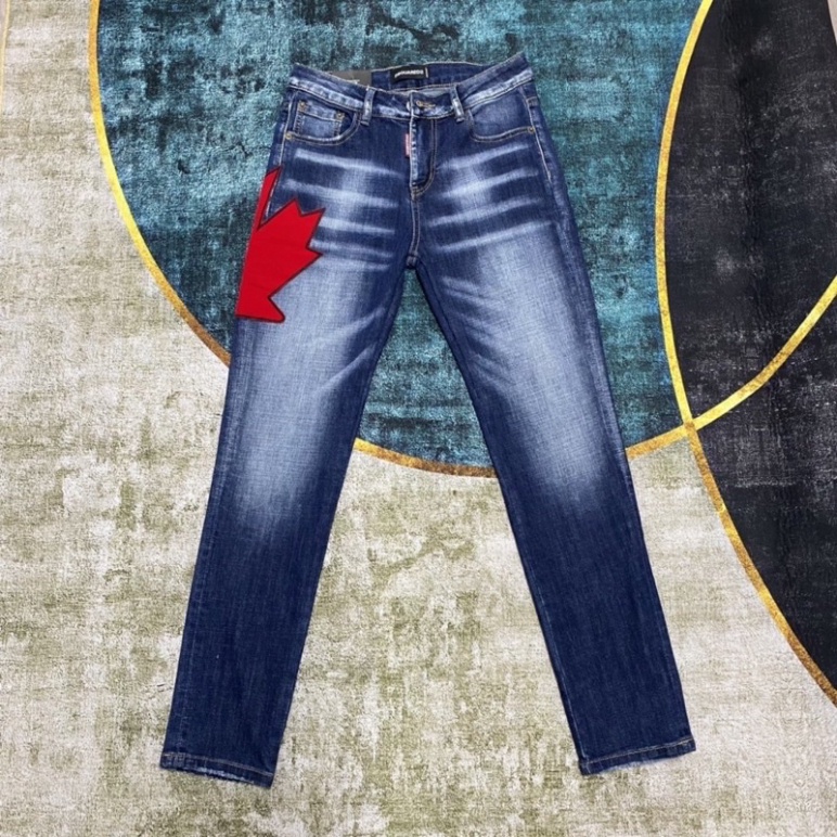 Quần bò dsq thêu chữ đỏ,quần jean dsq thêu lá cây màu đỏ CAO CẤP