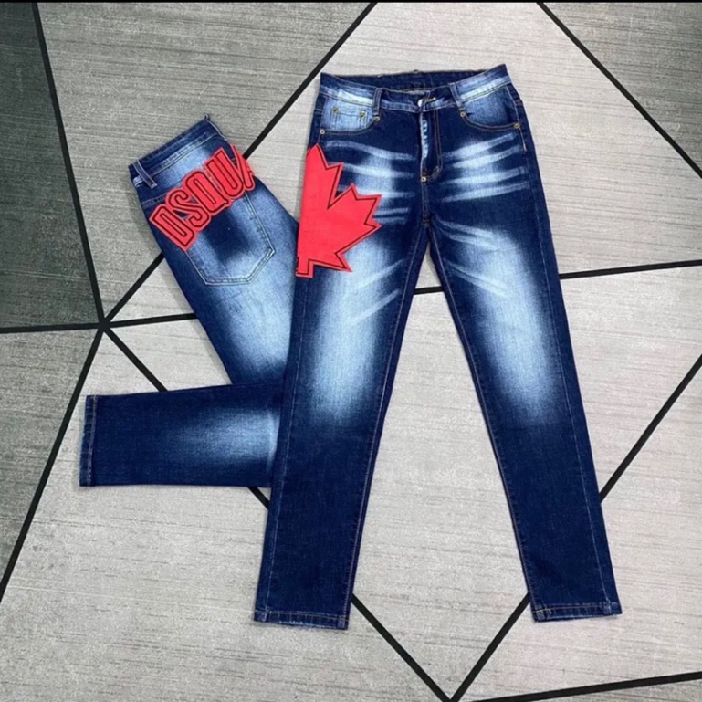 Quần bò dsq thêu chữ đỏ,quần jean dsq thêu lá cây màu đỏ CAO CẤP