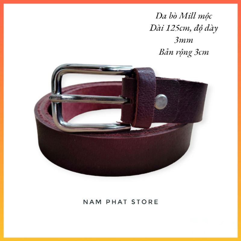 THẮT LƯNG NAM DA BÒ TẤM KHOÁ KIM BẢN NHỎ 3CM