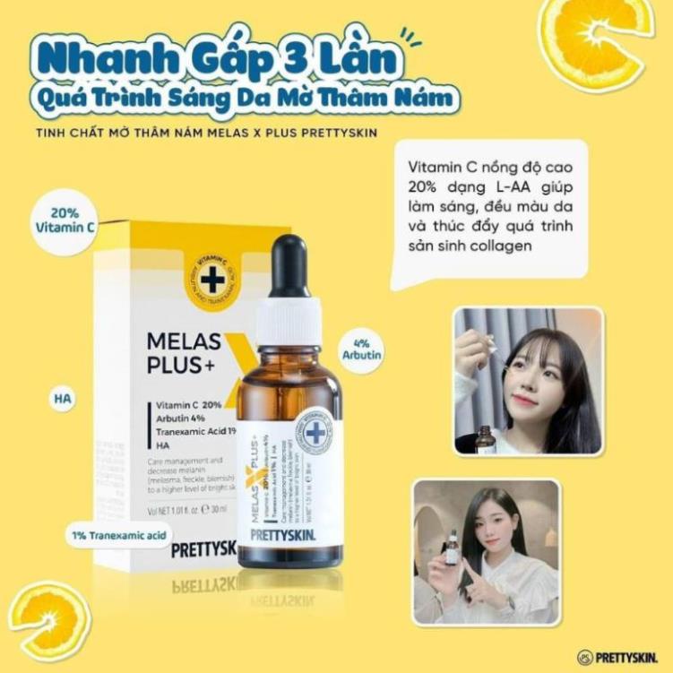 Serum PrettySkin Melas X Plus + Tinh chất dưỡng trắng da mờ thâm giảm nám dung tích 30ml