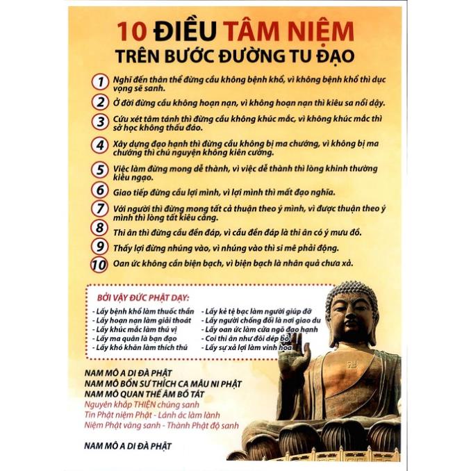Tờ 10 Điều Tâm Niệm cực đẹp khổ A4, A3 đã ép Plastic cao cấp Trên Bước Đường Tu Đạo