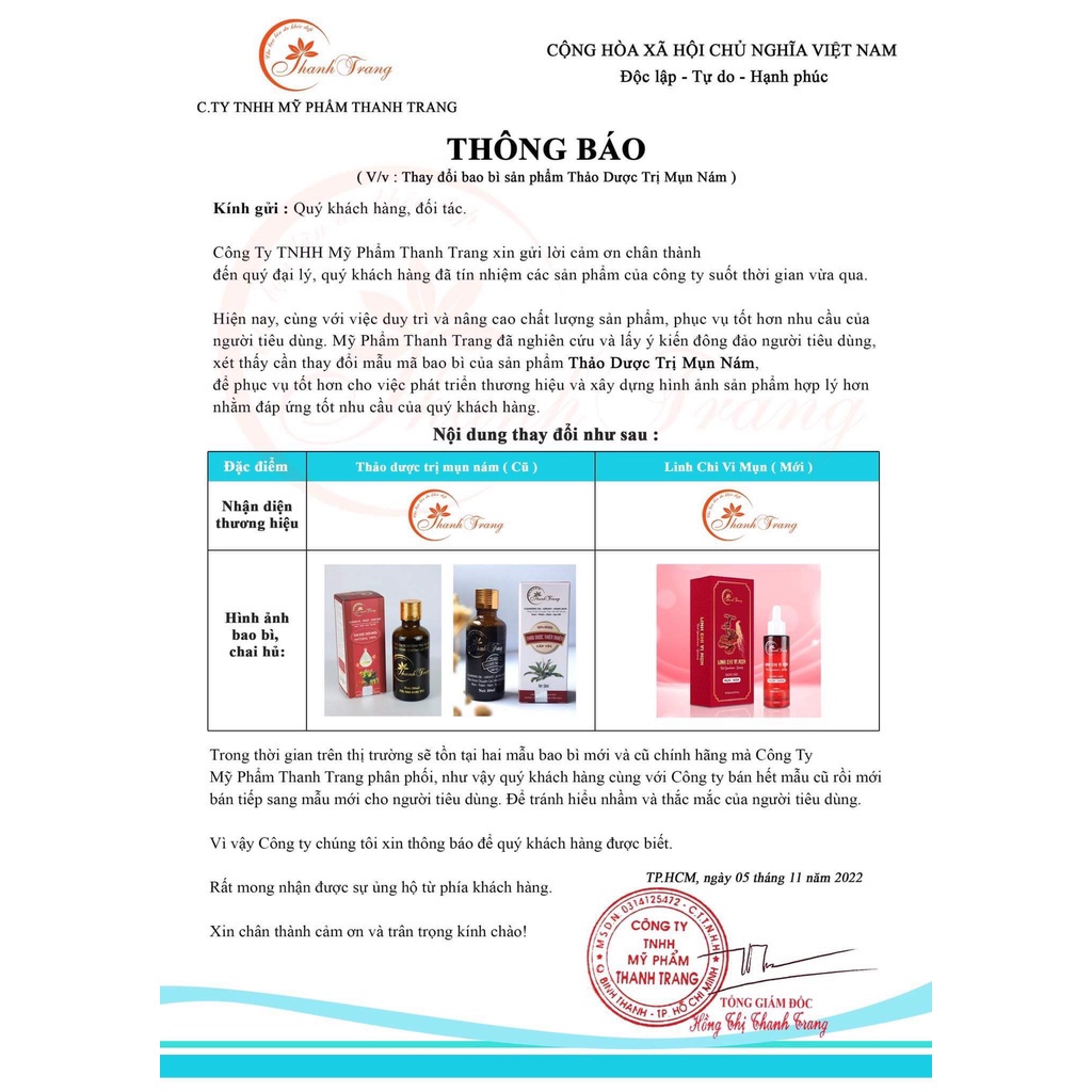 Tặng bột rửa mặt 100gr, Linh Chi Vi Mụn Tái Tạo Da Thanh Trang Trừ Mụn Thâm Nám Sẹo Rỗ