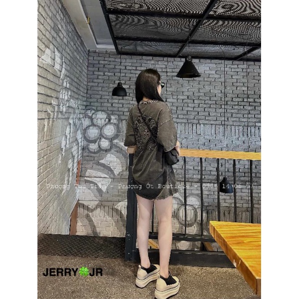 Áo phông loang rách gấu logo thêu hàng QCL1