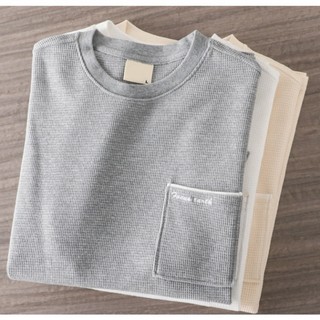 ABH Áo thun tay lỡ basic có túi thêu trước ngực, chất tổ ong phong thái korea Ullzang