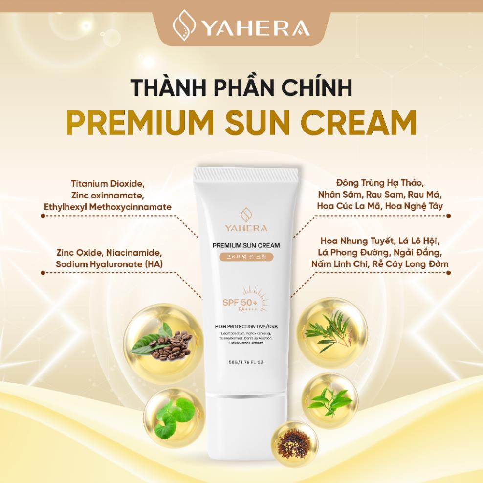 Kem chống nắng nâng tone cao cấp YAHERA Premium Sun Cream SPF50+ PA++++ 50g
