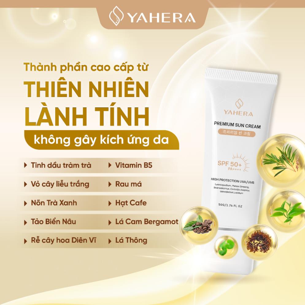 Kem chống nắng nâng tone cao cấp YAHERA Premium Sun Cream SPF50+ PA++++ 50g