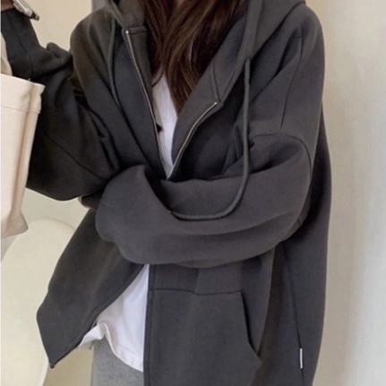 Áo hoodie nam nữ form rộng chất nỉ bông 2 lớp dày dặn - Áo khoác nỉ quảng châu 2 lớp cực dày kiểu dáng hoodie zip trơn
