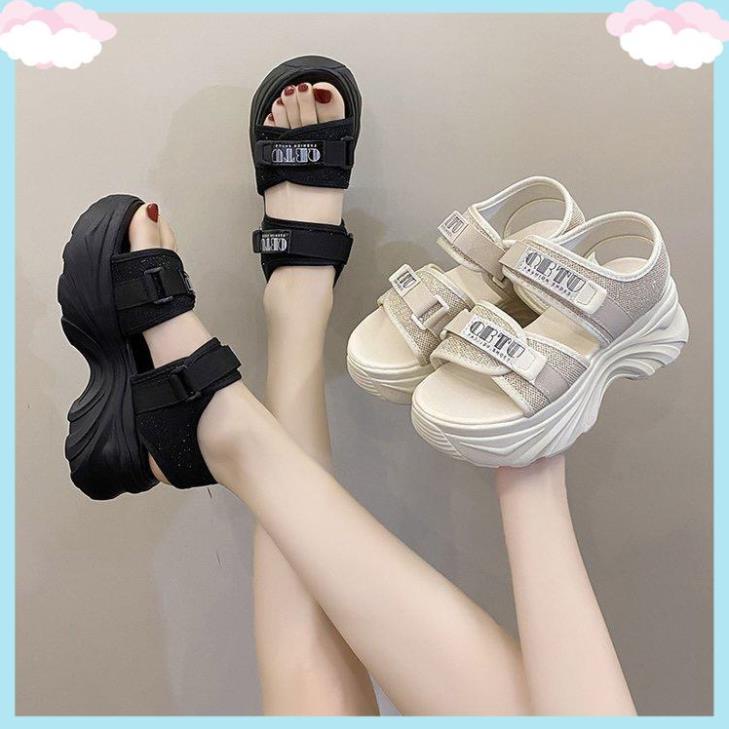 Sandal Nữ Đế Cao 6CM Dép Xăng Đan Quai Hậu Cao Cấp Sẵn Màu Đen Màu Kem Size 35-40